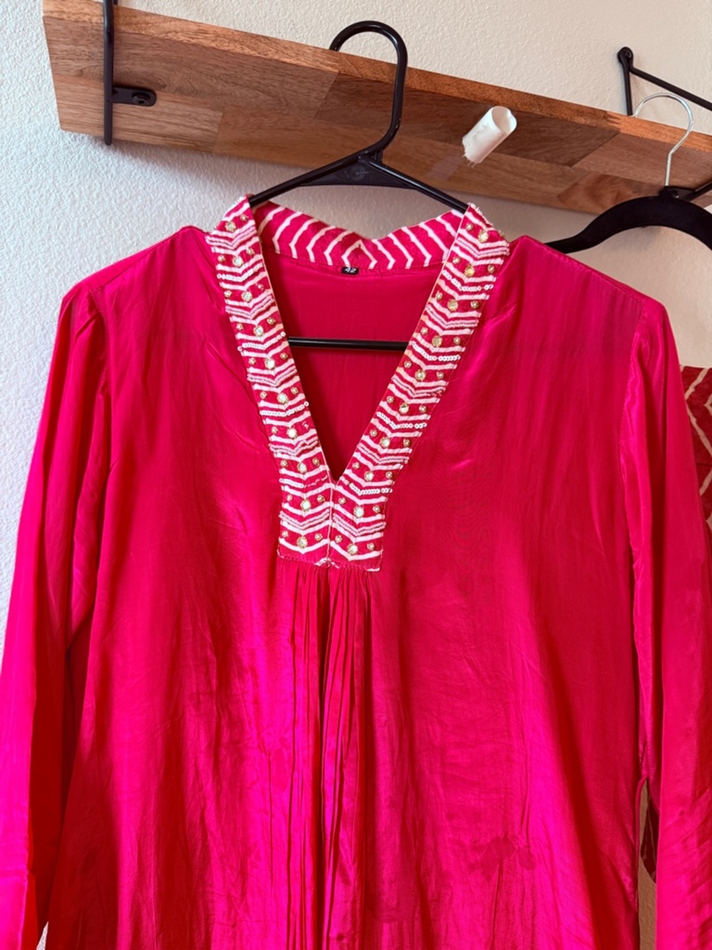 Indian dresses Bright Pink Embellished V-Neck Wedding Dress (pure silk)